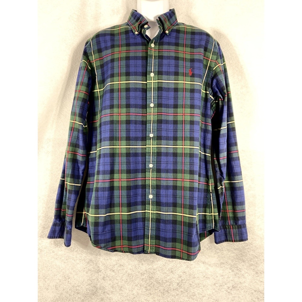 Polo Ralph Lauren Oxford Shirt Men's XL Blue Green Button Up Long Sleeve Plaid